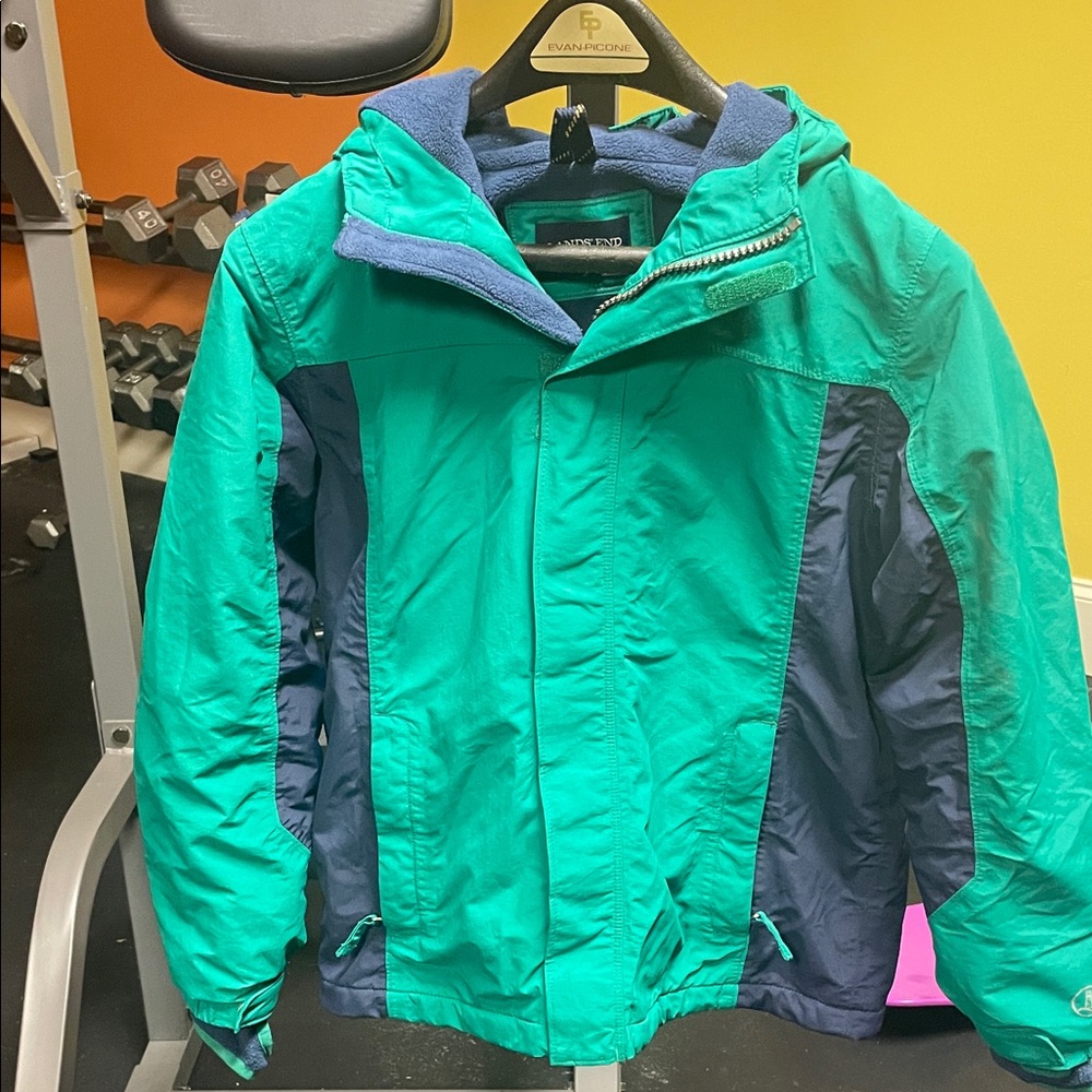 Lands' End Kids Puffer Jacket in Green and Navy